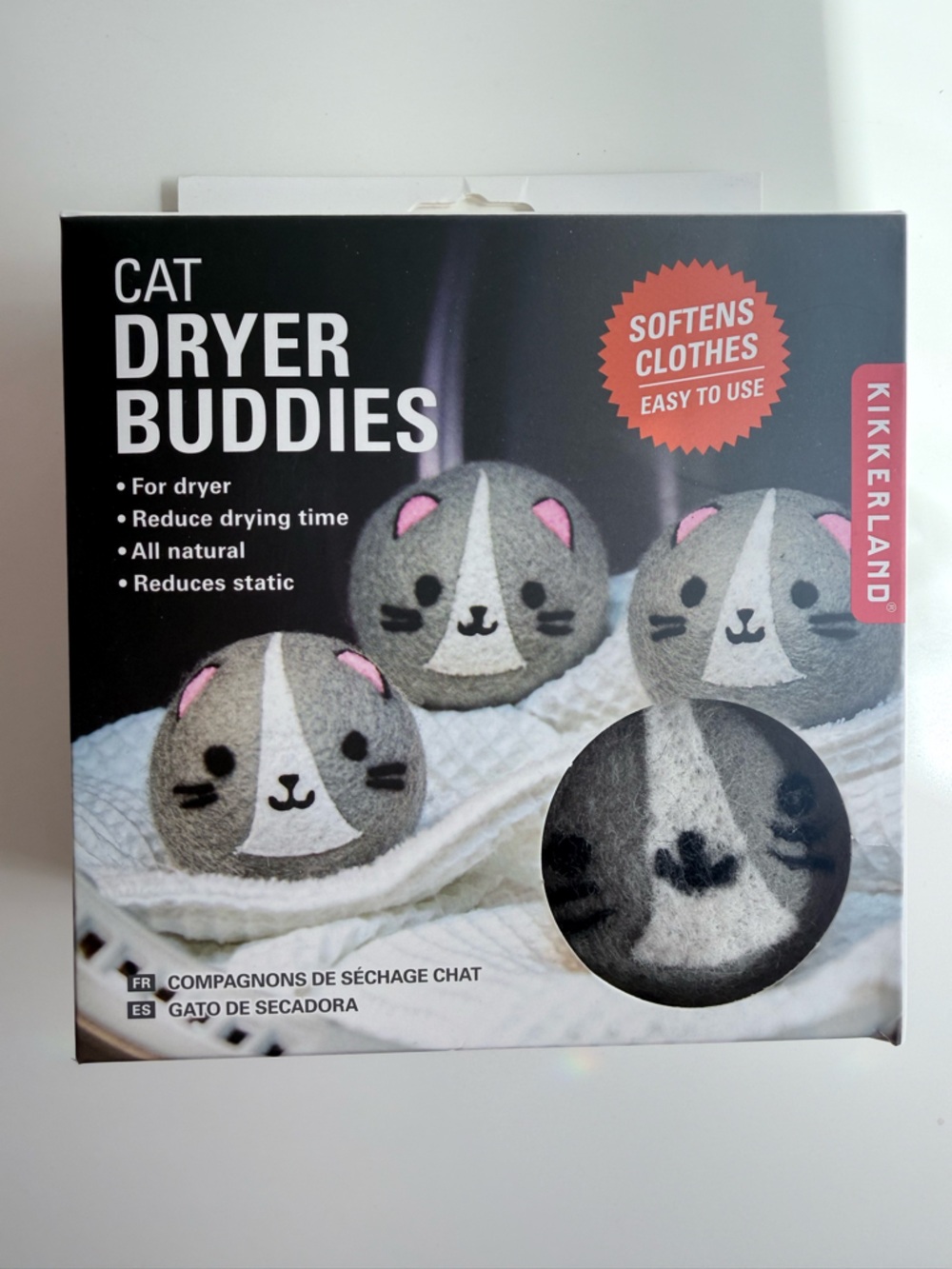 Kikkerland Gray and Pink Cat Dryer Buddies Wool Balls